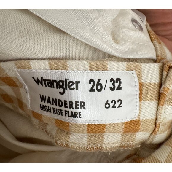 Wrangler Wanderer 622 gingham high waist flare jeans sz tan 26x32 - Picture 10 of 10
